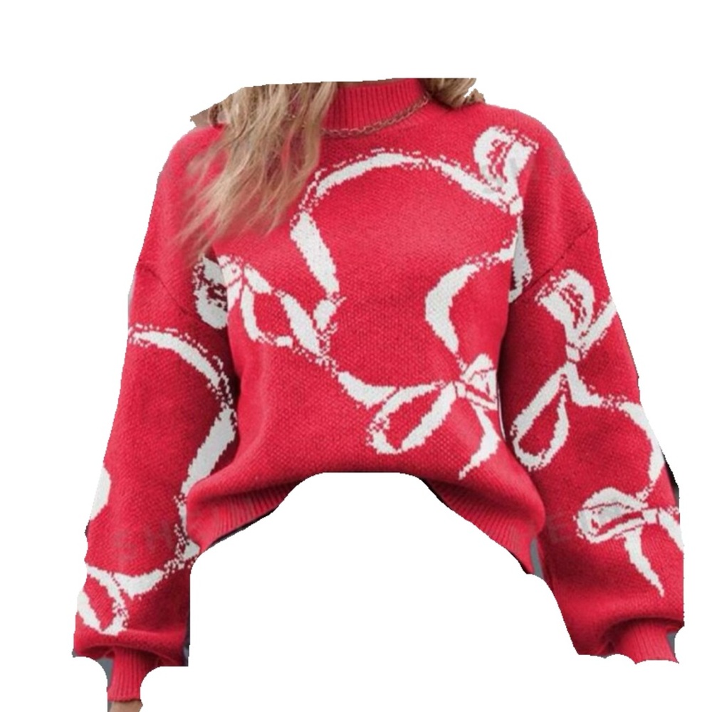 Red and White ribbon/bow Women's Sweater